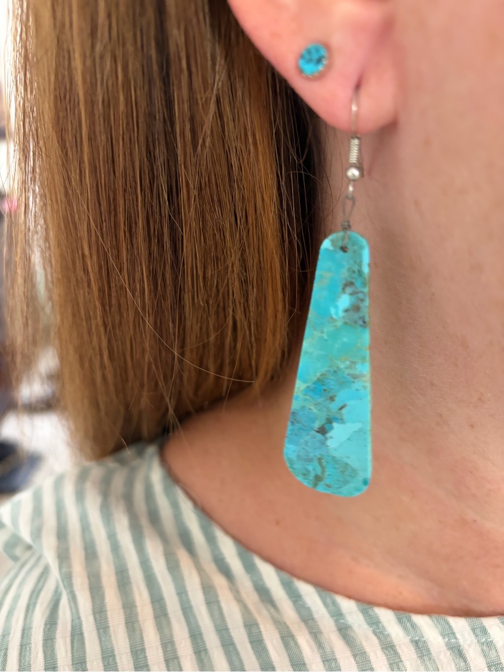 Genuine Turquoise Slab Earrings View 3